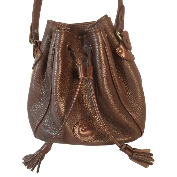 Dooney & Bourke Vintage Brown Leather Drawstring Shoulder Crossbody Bag EUC - Picture 3 of 15